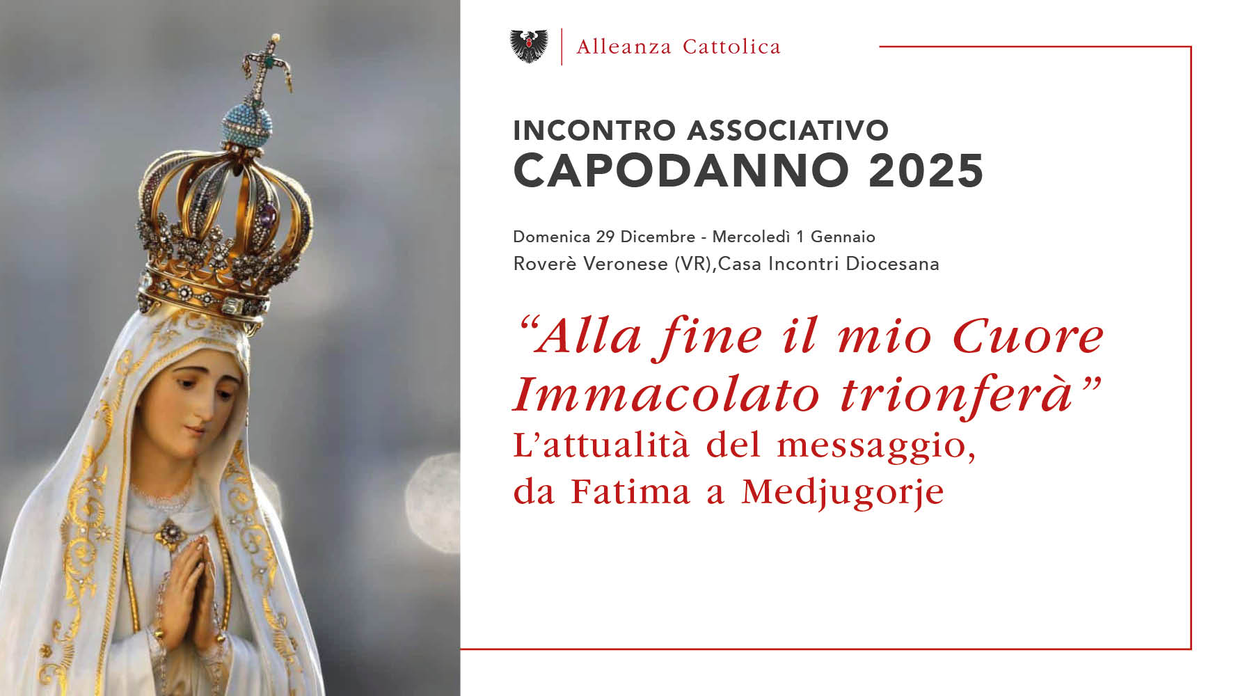 INCONTRO ASSOCIATIVO CAPODANNO 2025 Domenica 29 Dicembre - Mercoledì 1 Gennaio Roverè Veronese (VR),Casa Incontri Diocesana